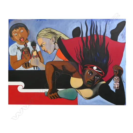 Robyn Kahukiwa (b.1938), 'Flying Hina', acrylic on canvas, signed and dated 2007