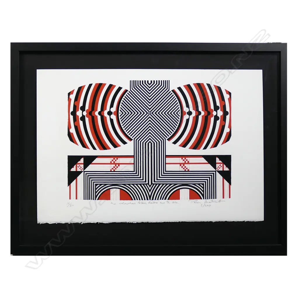Para Matchitt (b.1933), 'Me whawhai tatau katoa mo te ora', screenprint 15/50, signed, titled, dated 5/2011. 285 x 400mm (image) on Fabriano Artistico paper. Image 1++