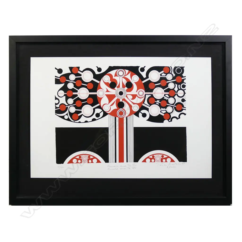 Para Matchitt (b.1933), 'Murara ana te Ao, Kure he ana Te Ao', screenprint 13/50, signed, titled, dated 5/2011. 285 x 400mm (image) on Fabriano Artistico paper. Image 1++