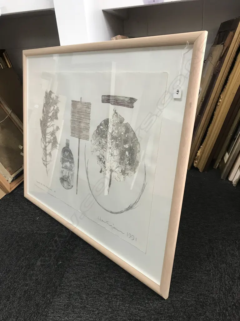 Paul Hartigan (b.1953), 'Parts of the Total Sum', direct image transfer (Rauschenberg technique) with unique hand colouring, edition 4/10, signed and dated 1991. On Waterford Series art paper 560 x 760mm. Float mounted in frame (overall 760 x 960mm) Image 1++