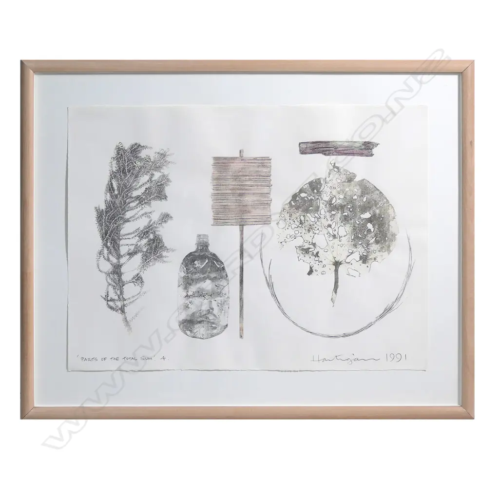 Paul Hartigan (b.1953), 'Parts of the Total Sum', direct image transfer (Rauschenberg technique) with unique hand colouring, edition 4/10, signed and dated 1991. On Waterford Series art paper 560 x 760mm. Float mounted in frame (overall 760 x 960mm) Image 1++