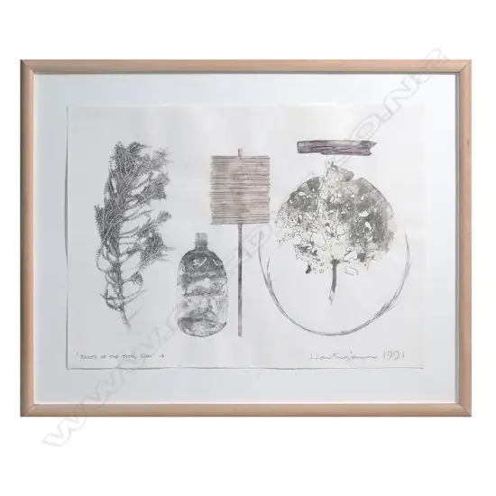 Paul Hartigan (b.1953), 'Parts of the Total Sum', direct image transfer (Rauschenberg technique) with unique hand colouring, edition 4/10, signed and dated 1991. On Waterford Series art paper 560 x 760mm. Float mounted in frame (overall 760 x 960mm)