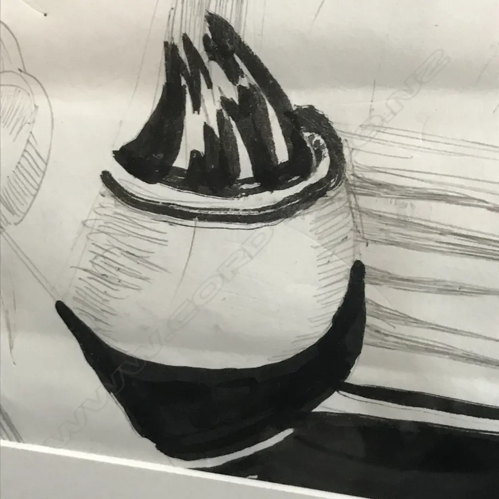 Philip Clairmont (1949-84), Interior with Pot Plants and Curtain, watercolour and graphite on paper, 575 x 435mm. Provenance: with Webb's 2013. Image 1++