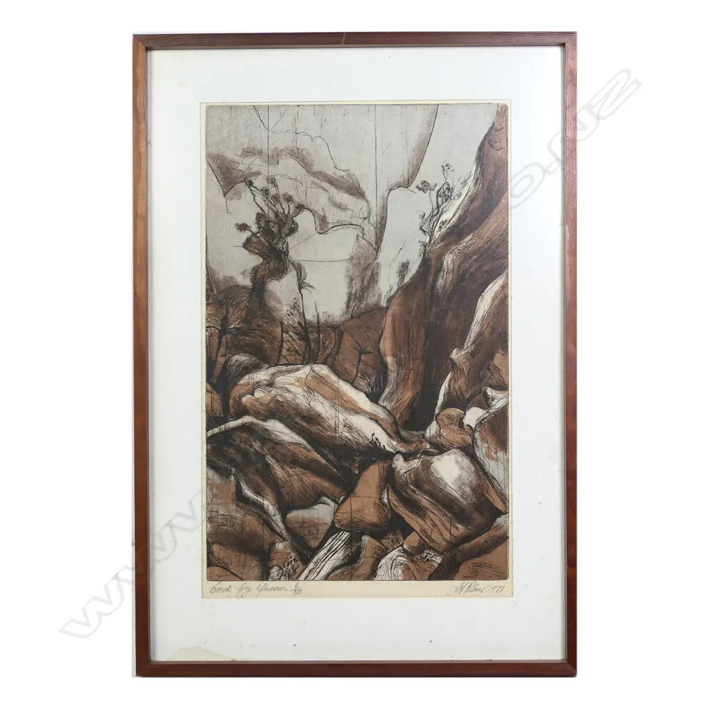 Stanley Palmer (b.1936), 'Creek - Grey Afternoon', bamboo engraving, signed. entitled, numbered 6/50 and dated 1971, 560 x 340mm. Provenance: From the collection of Jacquie and Graeme Storm. Image 1++