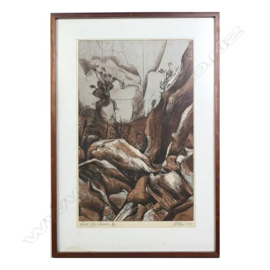 Stanley Palmer (b.1936), 'Creek - Grey Afternoon', bamboo engraving, signed. entitled, numbered 6/50 and dated 1971, 560 x 340mm. Provenance: From the collection of Jacquie and Graeme Storm.