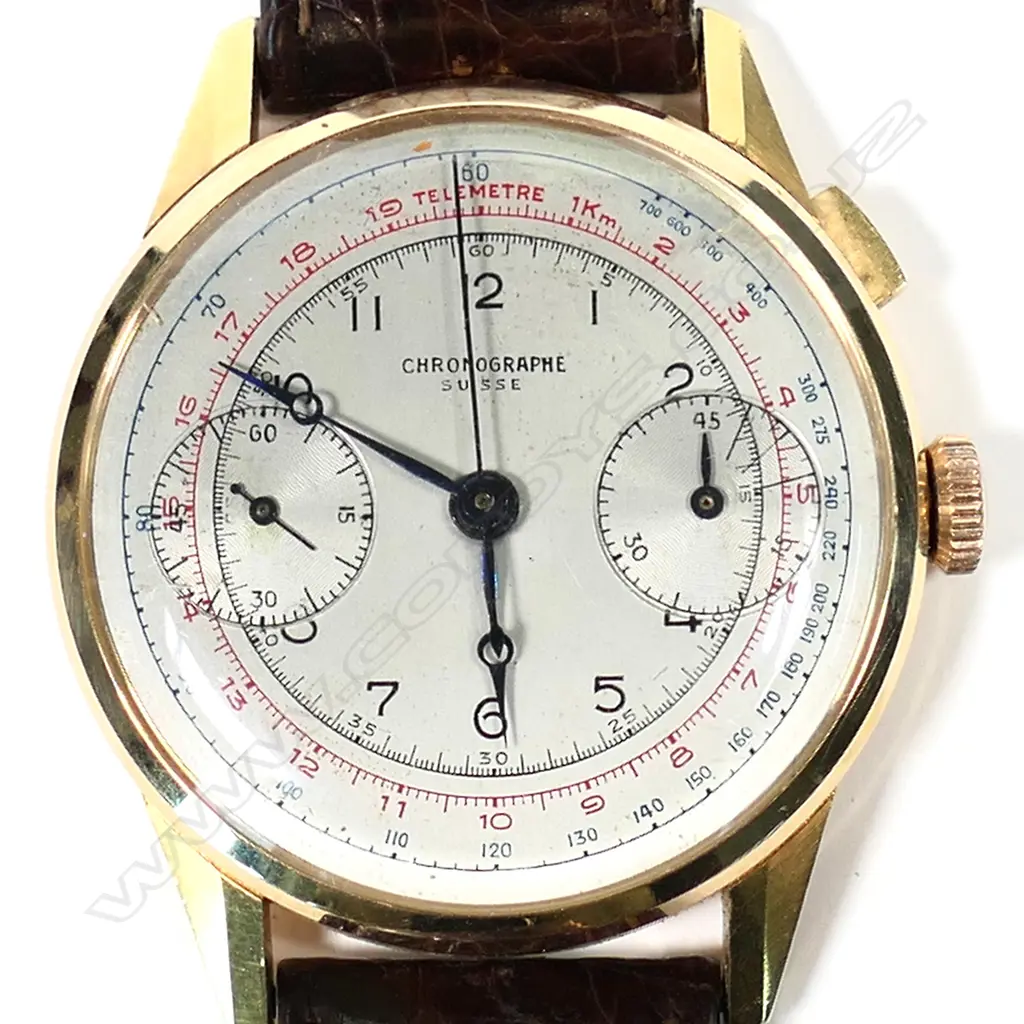 A 1950s 18ct gold Chronographe Suisse Cie telemeter chronograph wristwatch Image 1++