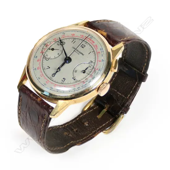A 1950s 18ct gold Chronographe Suisse Cie telemeter chronograph wristwatch