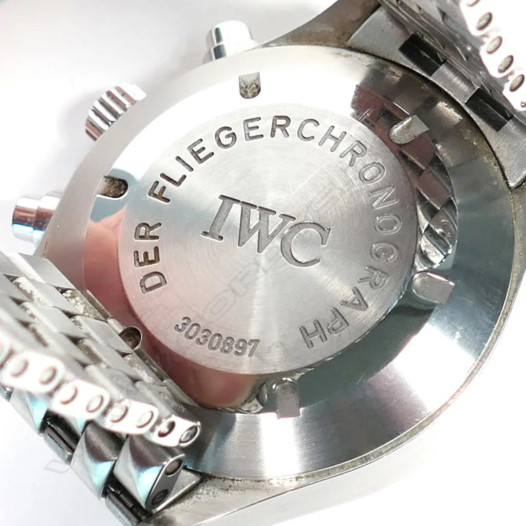 An IWC Schaffhausen Fliegerchronograph (Pilot's chronograph), ref. 3706, automatic, stainless steel 39mm case and bracelet, black dial, quickset day/date. Ser. no. 3030897. Apparently working. Provenance: Private Auckland estate collection. Image 1++