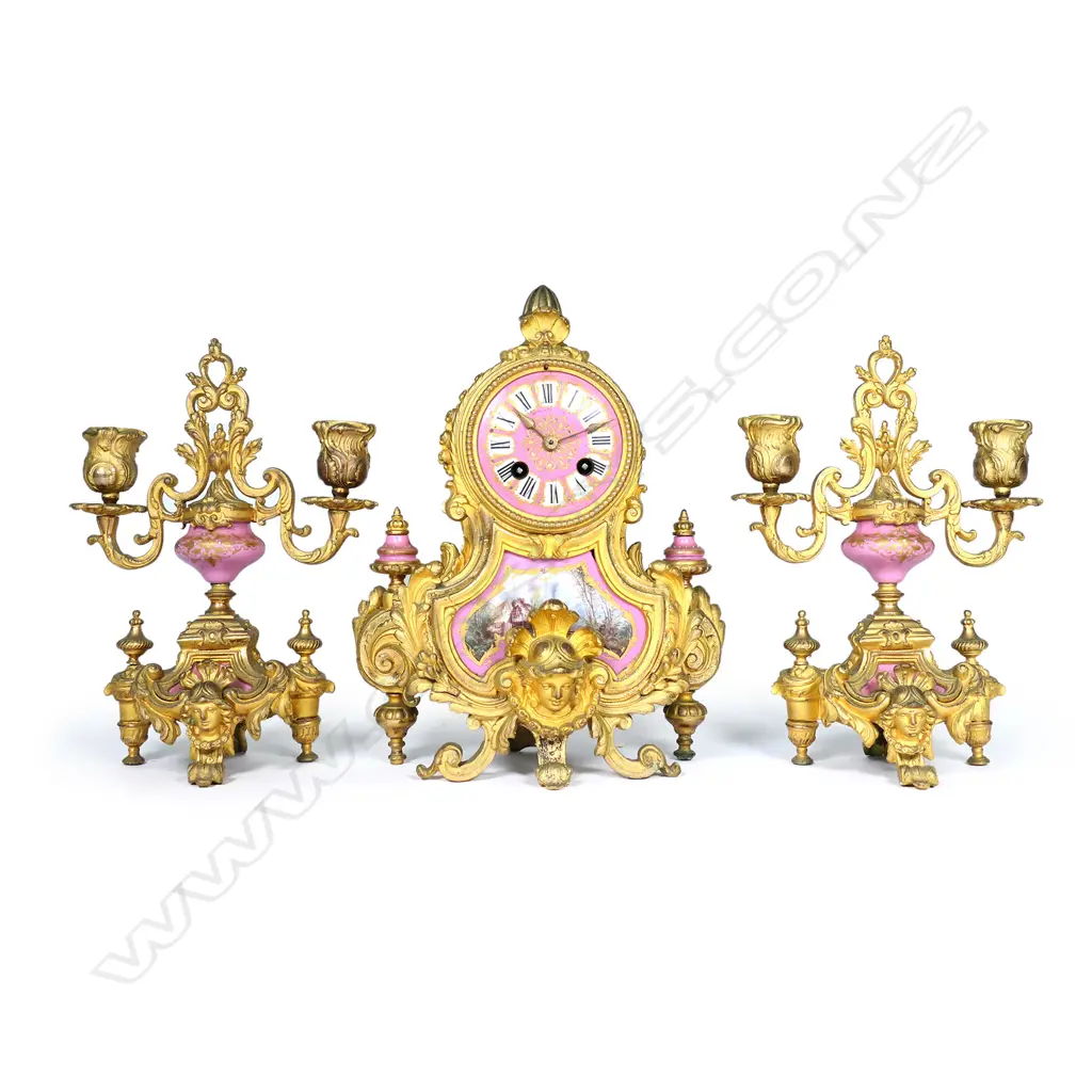 A French Sevres porcelain mounted clock garniture by Philippe H. Mourey Image 1++
