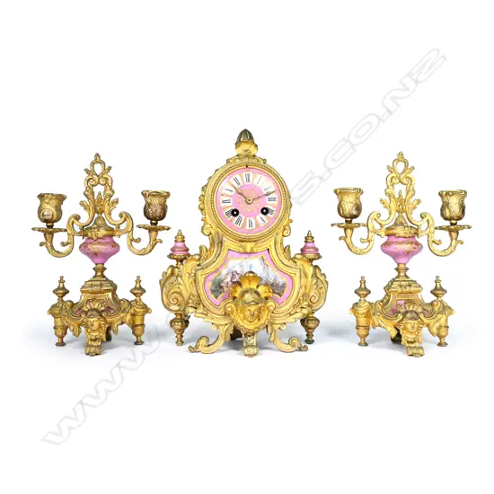 A French Sevres porcelain mounted clock garniture by Philippe H. Mourey