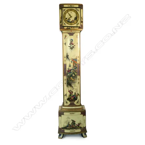 A mid-20th century chinoiserie grandmother clock