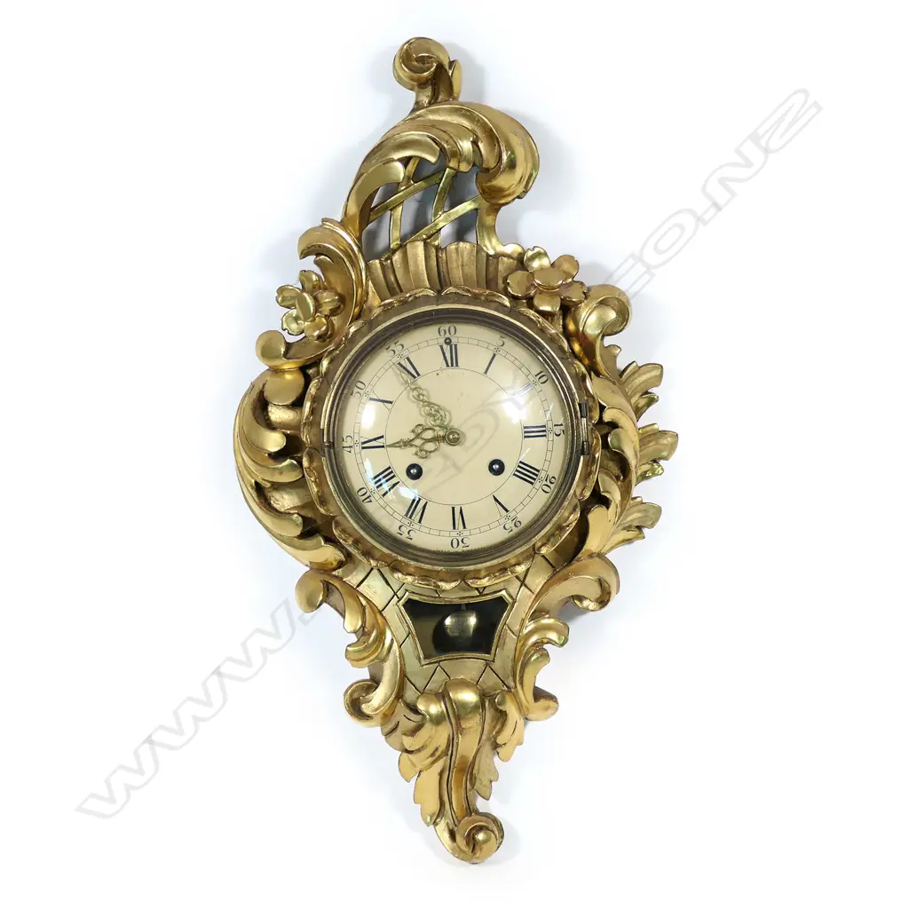 Mid-20thC rococo giltwood framed Swedish cartel clock, by Westerstrand, Image 1++
