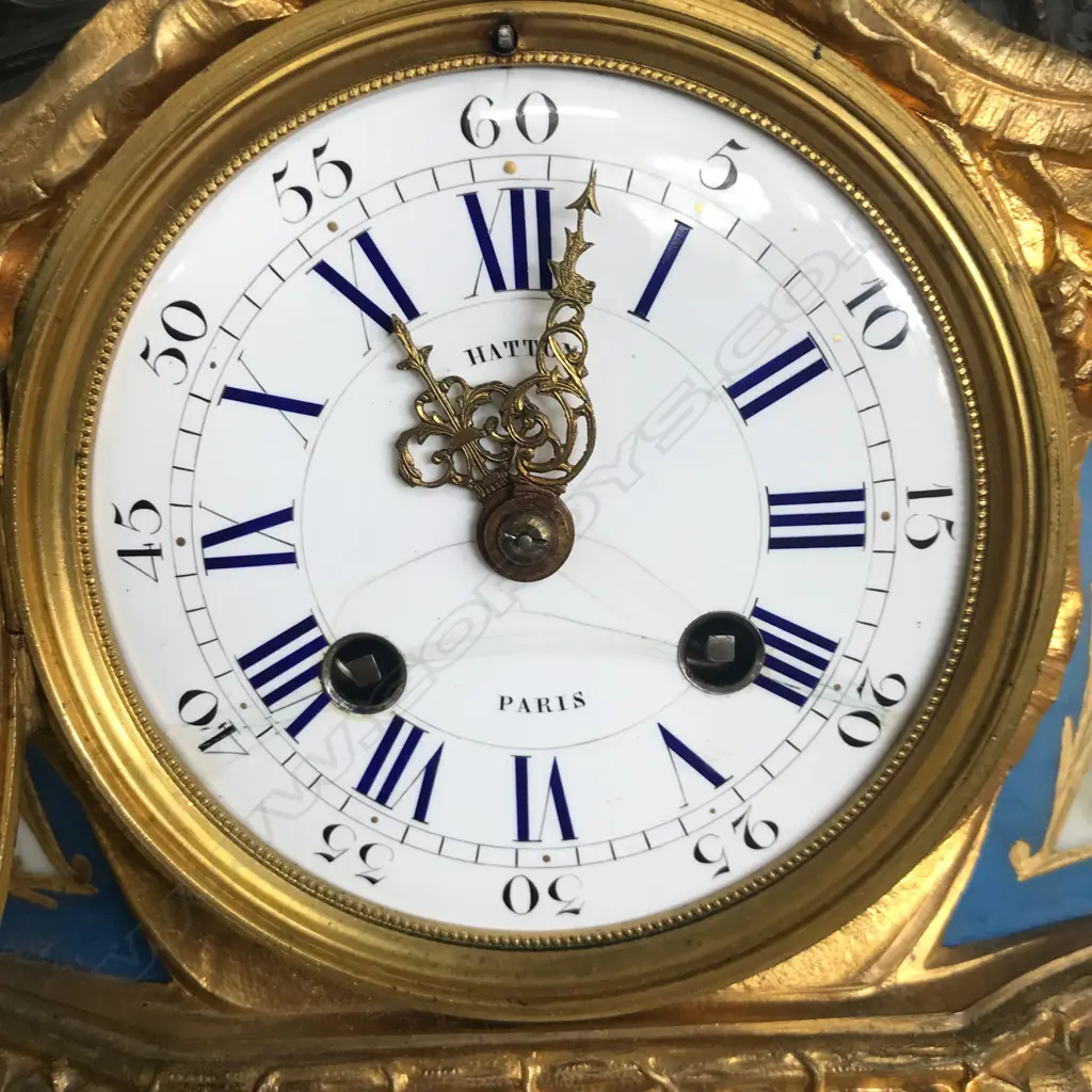 A French 19thC ormolu and bronze mantel clock with Sevres porcelain panels Image 1++