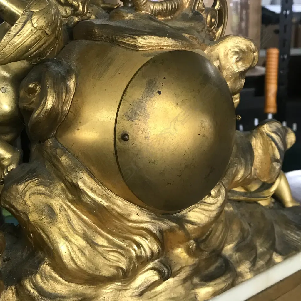 A French 19thC ormolu and white marble mantel clock, the eight-day Image 1++