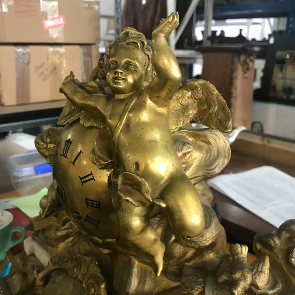 A French 19thC ormolu and white marble mantel clock, the eight-day Image 1++