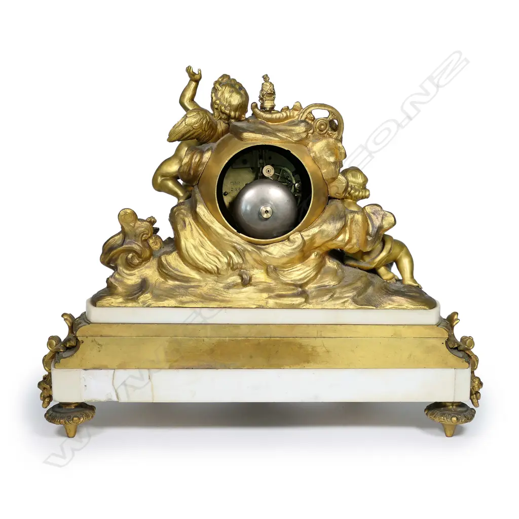 A French 19thC ormolu and white marble mantel clock, the eight-day Image 1++