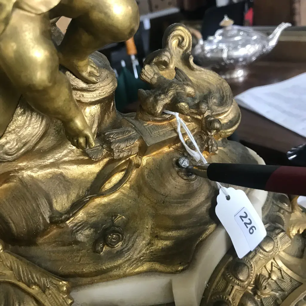 A French 19thC ormolu and white marble mantel clock, the eight-day Image 1++