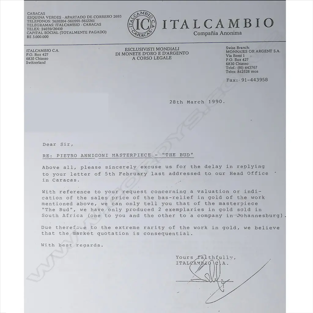 A rare Pietro Annigoni solid 18ct yellow gold plaque, 'The Bud', c.1978 Image 1++