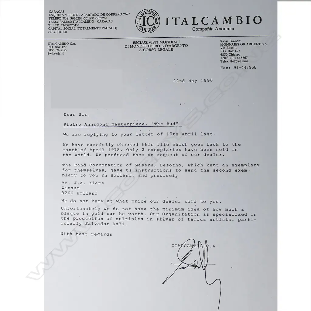 A rare Pietro Annigoni solid 18ct yellow gold plaque, 'The Bud', c.1978 Image 1++