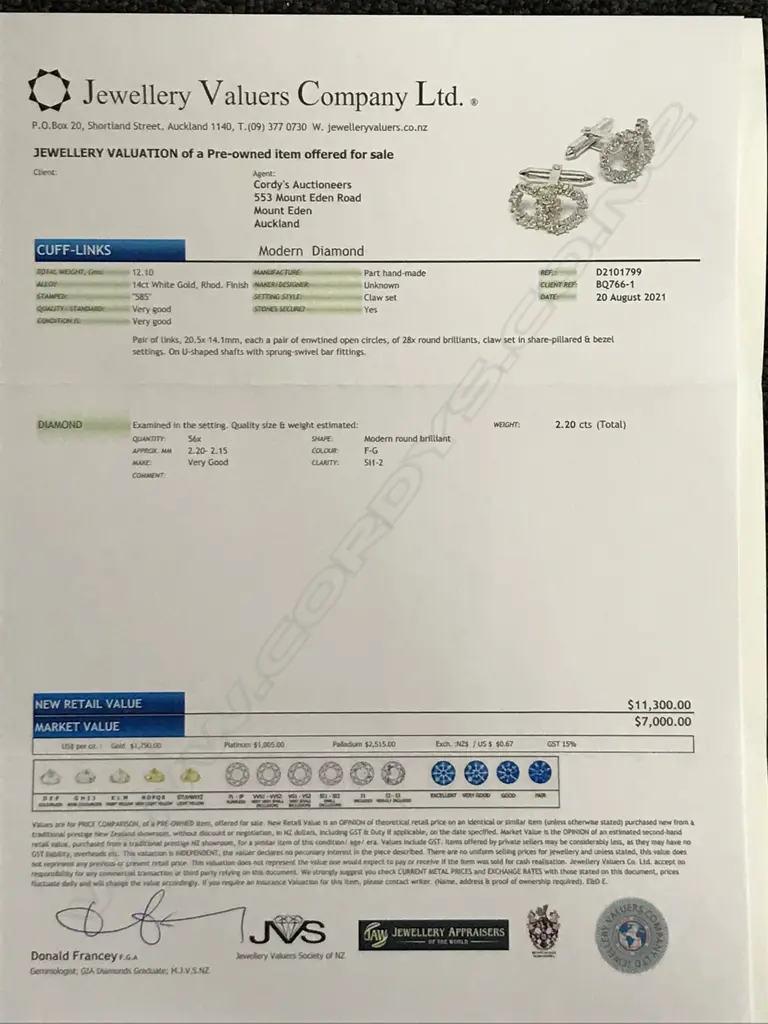 A pair of diamond set 14ct white gold double circlet cufflinks, each of two interlocked circles set with 28 round brilliant cut diamonds on hinged bar backs. The 56 diamonds of approx. TDW 2.20ct. Valuation available. Image 1++