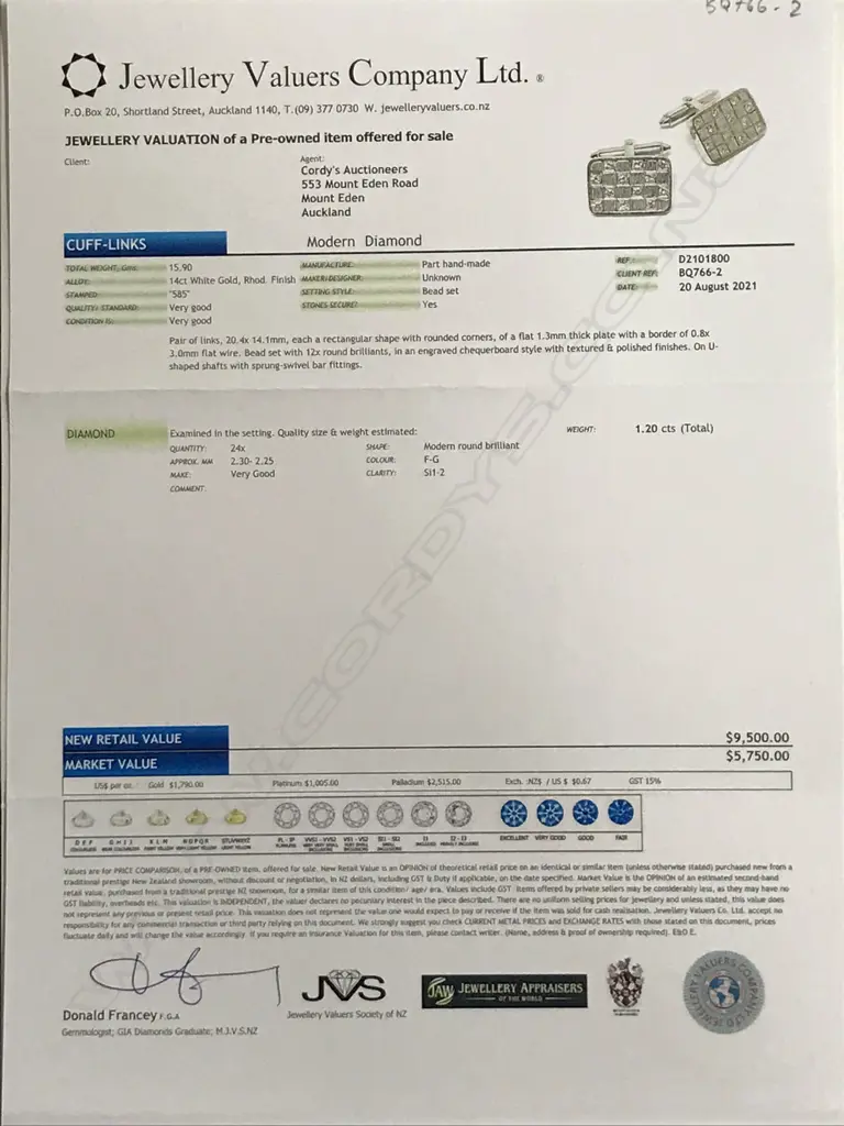 A pair of diamond set 14ct white gold panel cufflinks, each of oblong set with a checkerboard of 12 round brilliant cut diamonds on hinged bar backs. The 24 diamonds of approx. TDW 1.20ct. Valuation available. Image 1++