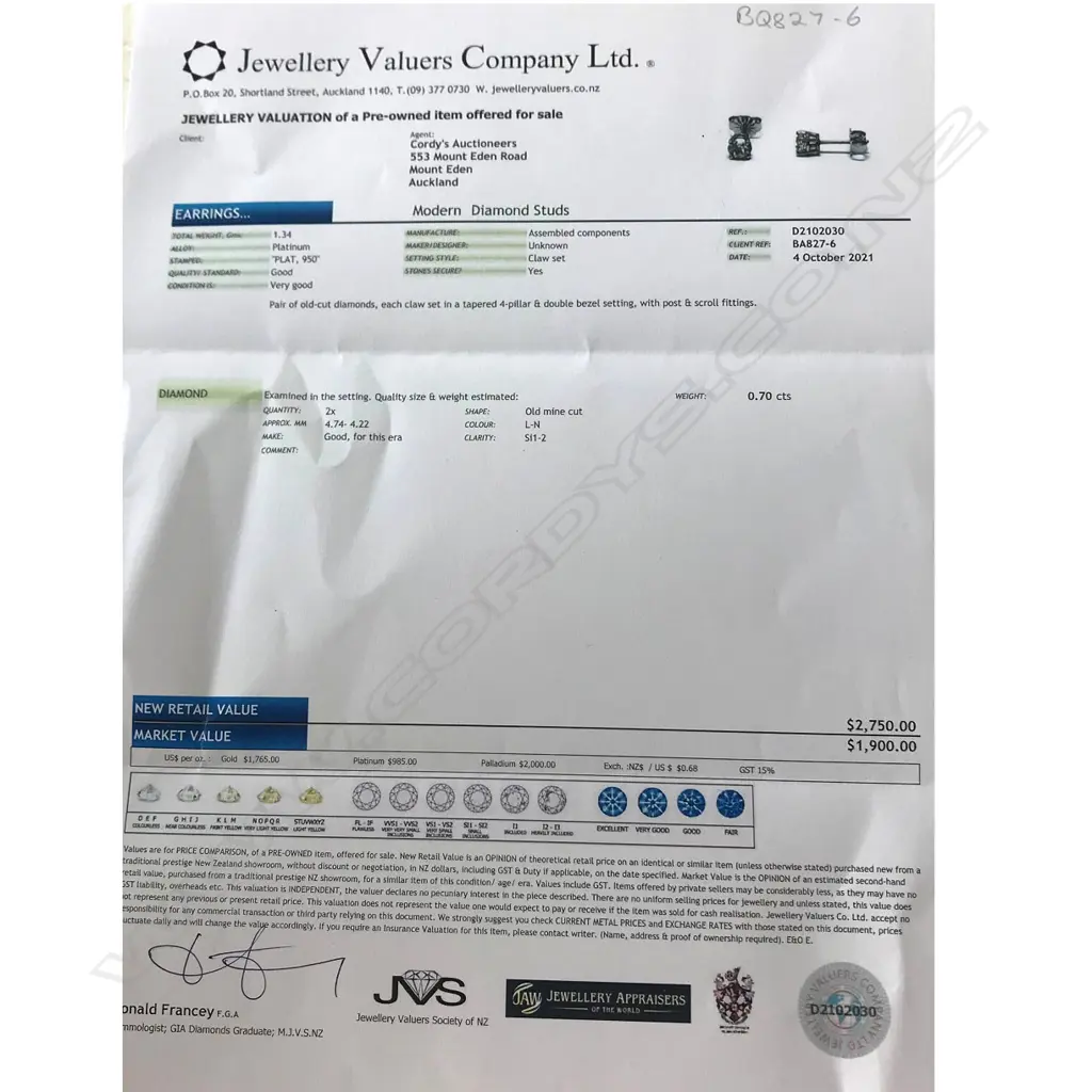 A pair of platinum and diamond stud earrings, each earring set with a 0.35ct old cut diamond, Colour L-N, Clarity SI1-2.  Valuation available. Image 1++