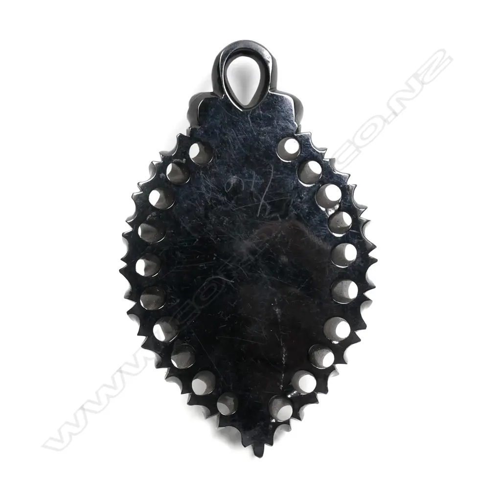 A late 19thC vulcanite carved portrait brooch, high relief in profile, the figure wearing a winged helmet. L.87mm. Minor fault. Image 1++