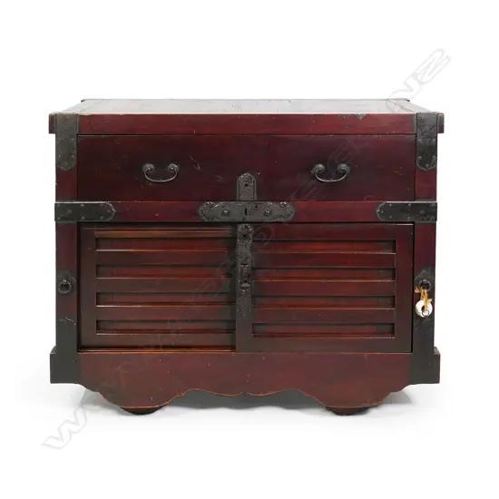 A rare kuruma dansu, wooden wheeled storage chest