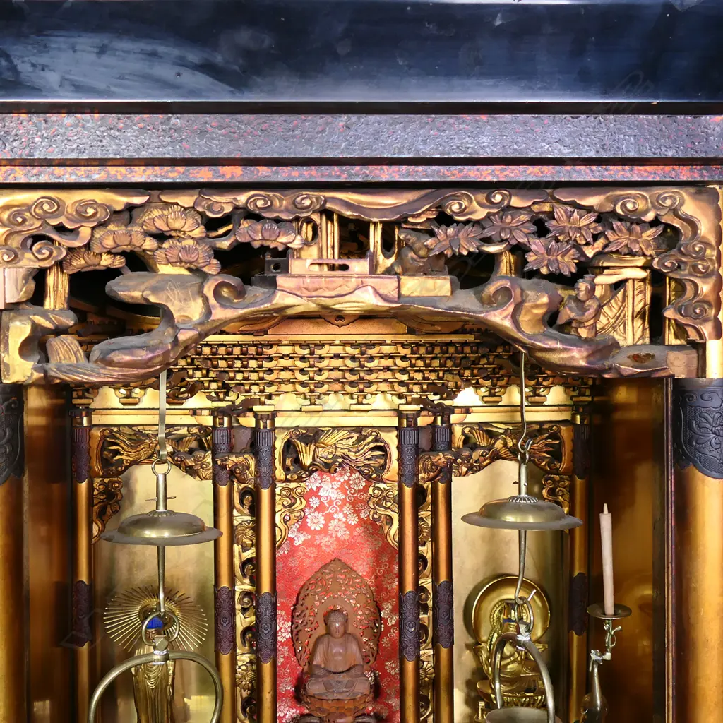 An early 20thC Japanese black lacquer cypress house shrine, Image 1++