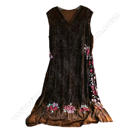 An Art Deco beaded velvet dress,