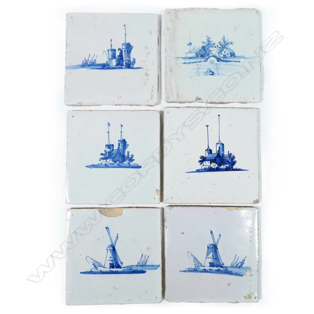 Six antique hand painted Delft tiles, Image 1++