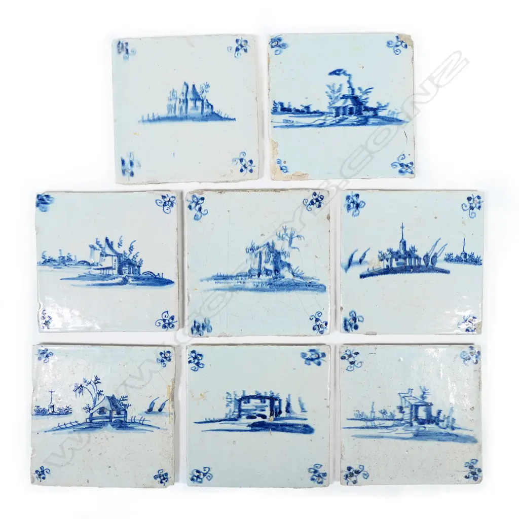 Eight antique hand painted Delft tiles, Image 1++