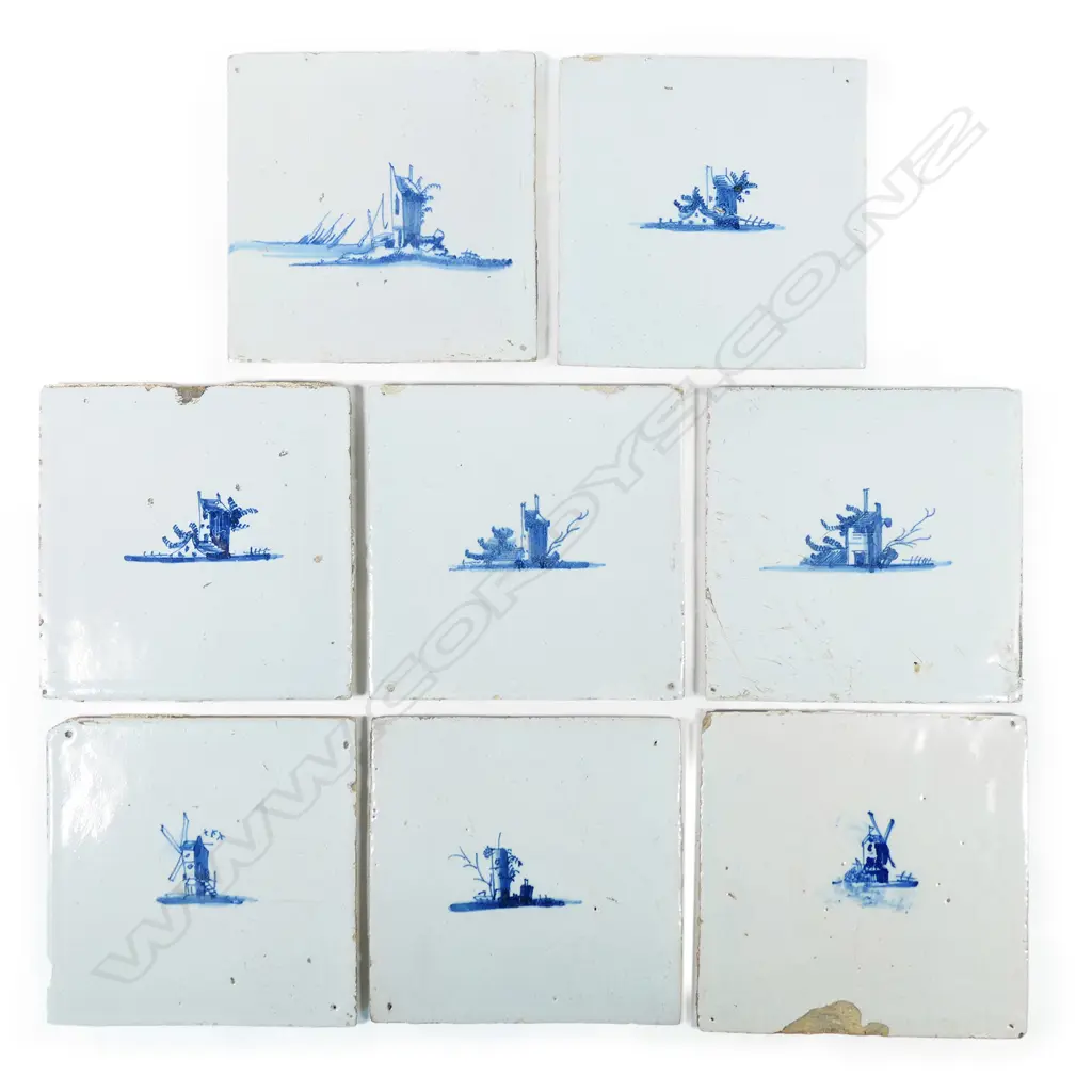 Eight antique hand painted Delft tiles, Image 1++