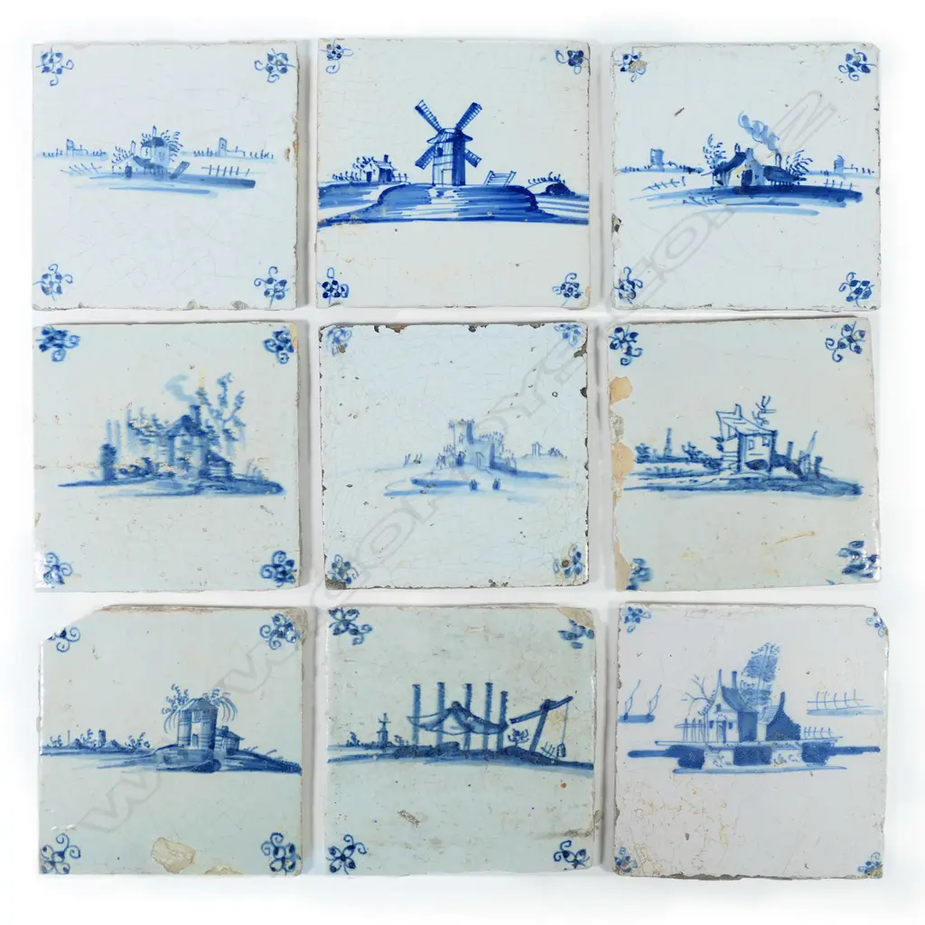 Nine antique hand painted Delft tiles, Image 1++