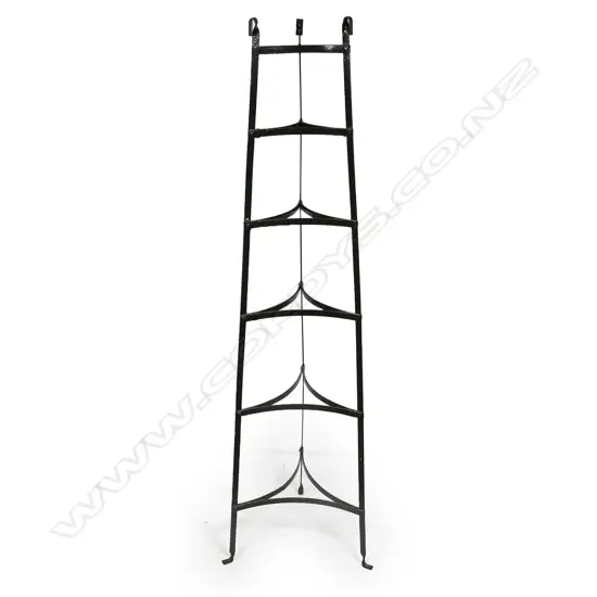 A vintage French wrought iron six tier pot stand,