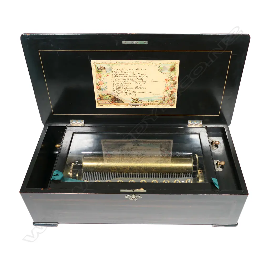A good large 19thC Swiss music box, Image 1++