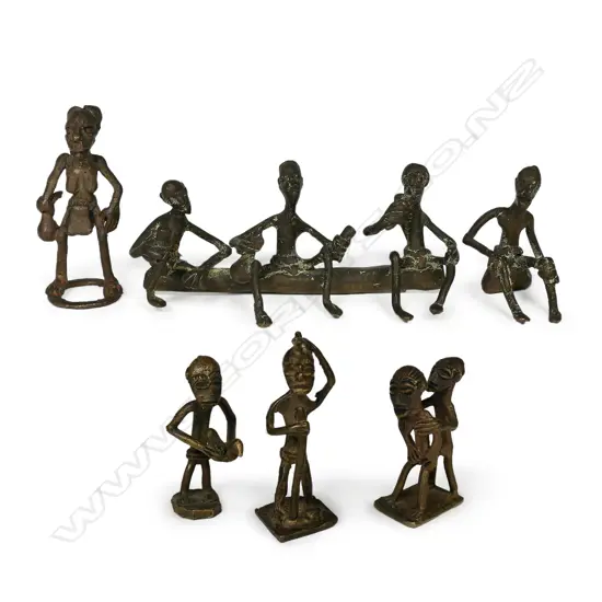 A group of six African cast brass gold weights (abrammuo),