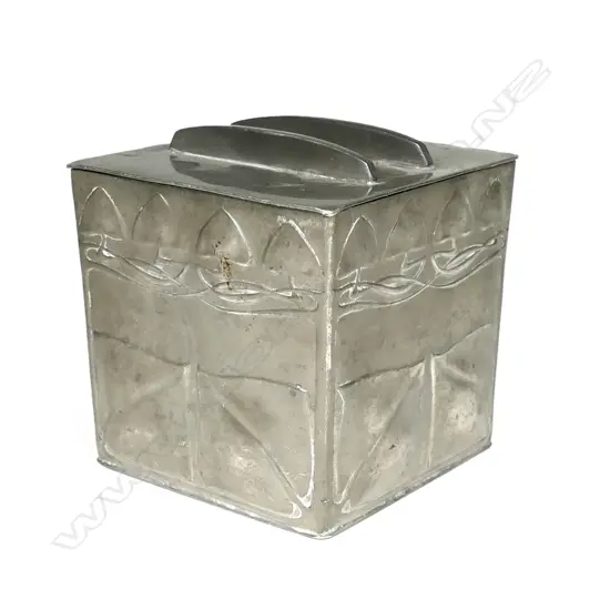 An Archibald Knox Liberty Tudric pewter biscuit box