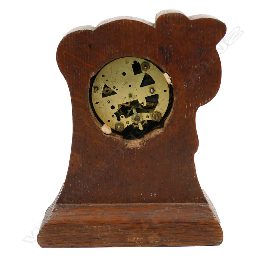 An Edwardian Art Nouveau silver and oak clock, Image 1++