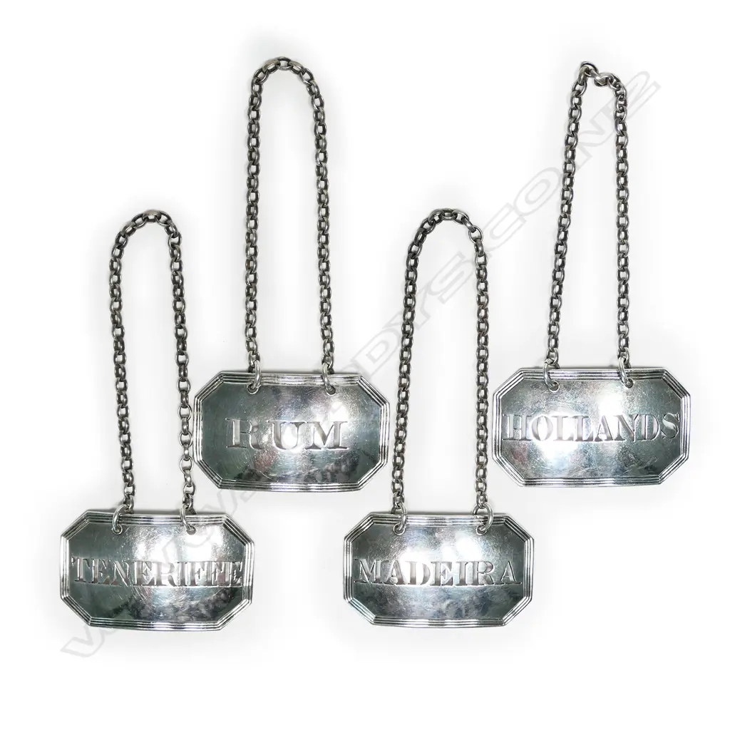 A set of four George III silver decanter labels, Image 1++