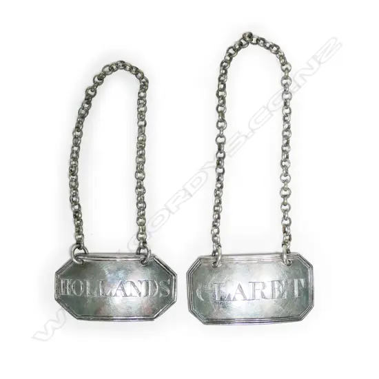Two George III silver decanter labels,