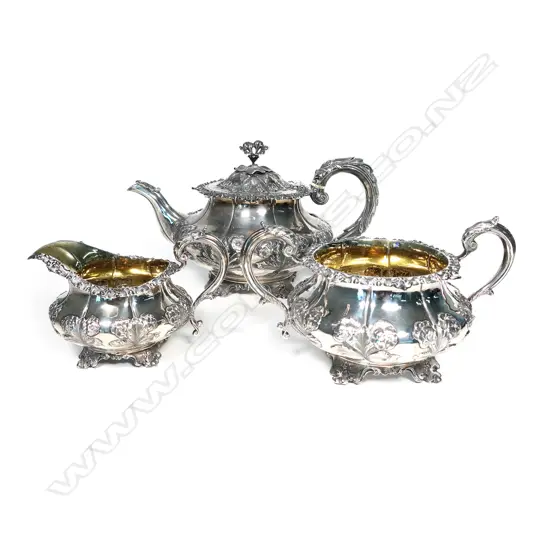A George IV silver three-piece tea set,