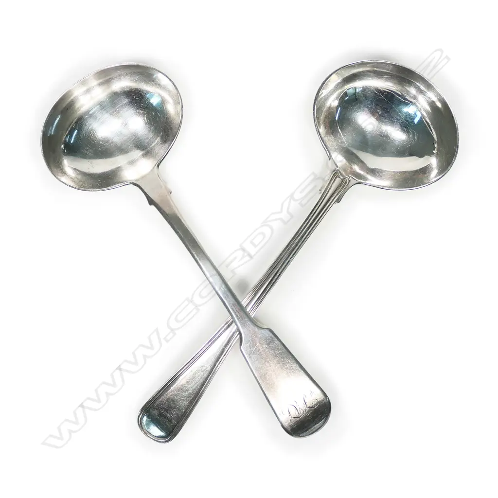 Two early 19thC silver sauce ladles Image 1++