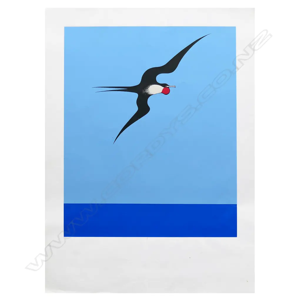 Don Binney, 'Pacific Frigate Bird' screen print, from the Barry Lett Multiple Series, 577 x 480mm. Image 1++