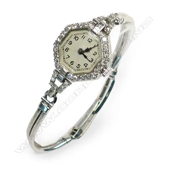 An Art Deco platinum and diamond wristwatch,