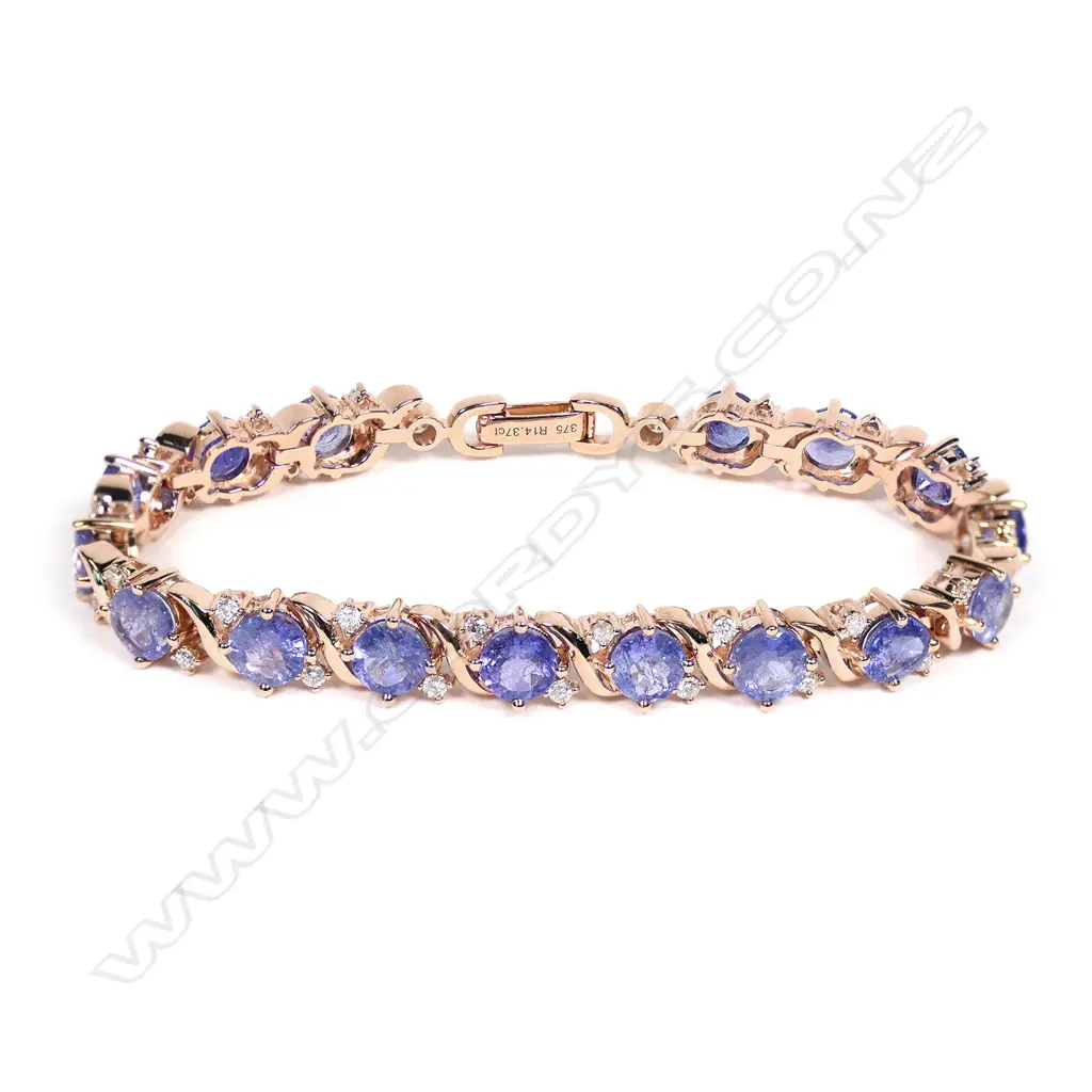 A 9ct rose gold, tanzanite and diamond bracelet, Image 1++