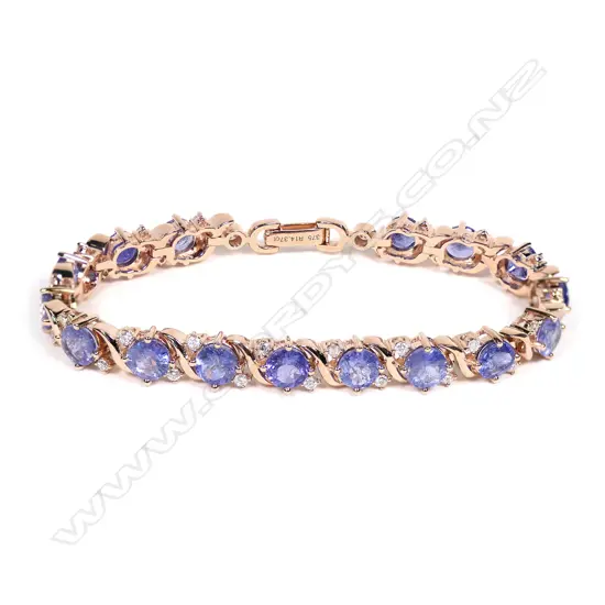 A 9ct rose gold, tanzanite and diamond bracelet,