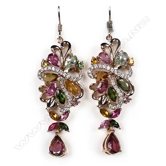 A pair of 18ct rose gold tourmaline and diamond earrings,