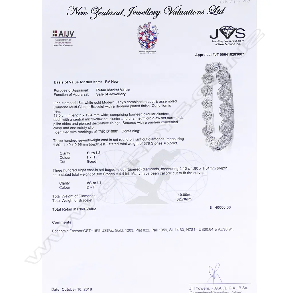 An 18ct white gold and diamond cluster bracelet, Image 1++