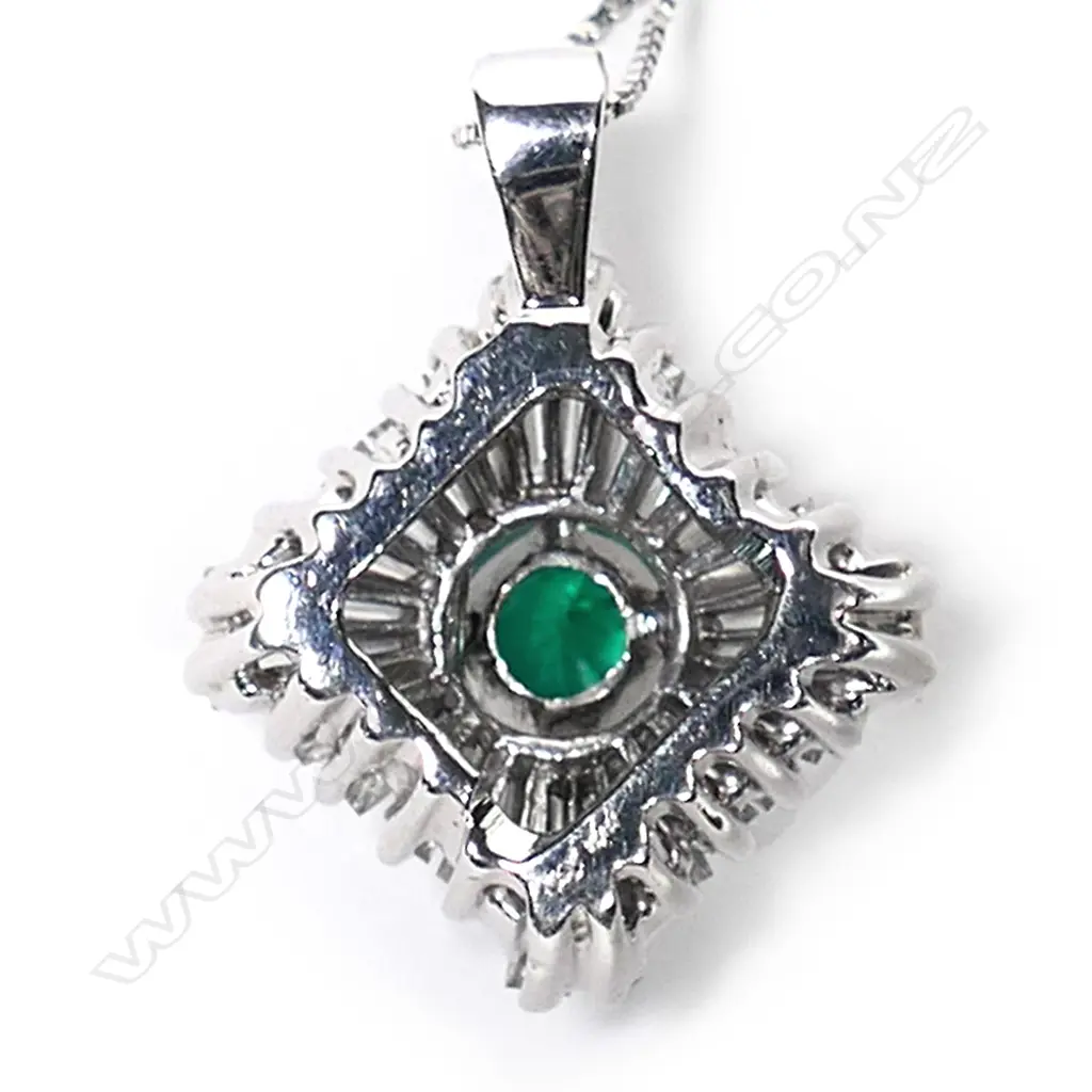 A 14ct white gold, emerald and diamond pendant, Image 1++